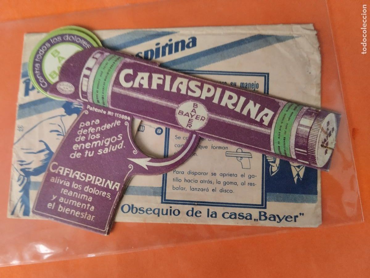 Altri oggetti di carta: KOO - PISTOLA TROQUELADA. PUBLICIDAD DE CAFIASPIRINA BAYER. RIEUSSET S. A. , BARCELONA.