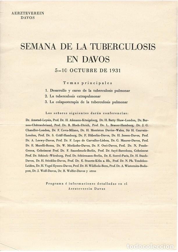 Collectionnisme Papier divers: Semana de la tuberculosis en Davos Octubre de 1931 - Asociaci&oacute;n m&eacute;dica de Davos &middot; Aerzteverein Dav..