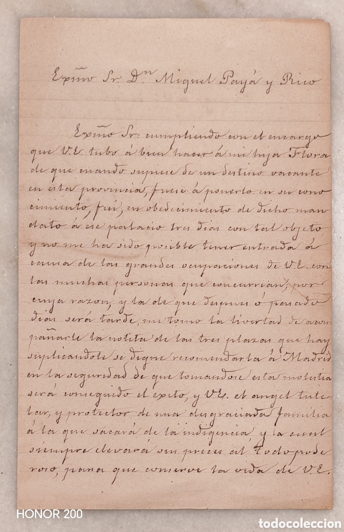 Otros art&iacute;culos de coleccionismo en papel: Carta Dirigida al Arzobispo de Santiago de Compostela - Miguel Pay&aacute; y Rico. 1884