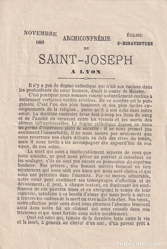Sammelleidenschaft Andere Papierartikel: Religi&oacute;n - D&iacute;ptico / Novembre 1869 &Eacute;glise St. Bonaventure - Archiconfr&eacute;rie de Saint-Joseph a Lyon