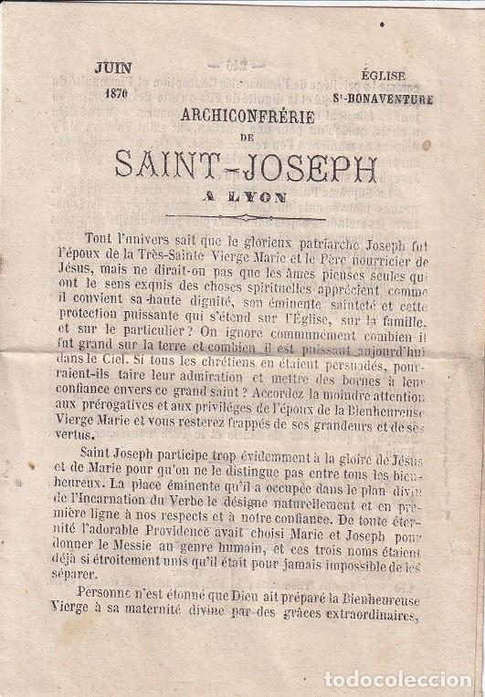 Sammelleidenschaft Andere Papierartikel: Religi&oacute;n - D&iacute;ptico / Juin 1870 &Eacute;glise St. Bonaventure - Archiconfr&eacute;rie de Saint-Joseph a Lyon