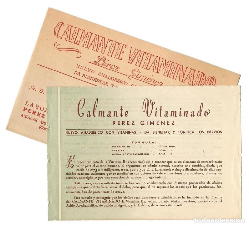 Sammelleidenschaft Andere Papierartikel: Env&iacute;o de publicidad antigua Calmante Vitaminado - D&iacute;ptico de env&iacute;o + Hoja / Aguilar de la Frontera