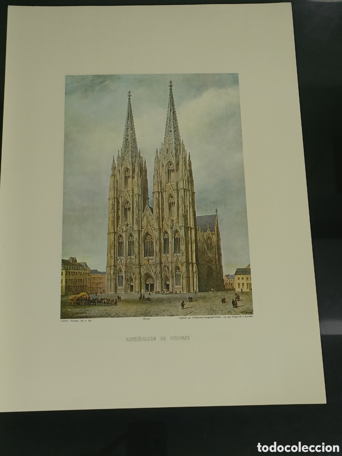 Otros art&iacute;culos de coleccionismo en papel: Vintage Litograf&iacute;a antigua coloreada de la Catedral de Colonia (Cath&eacute;drale de Cologne)