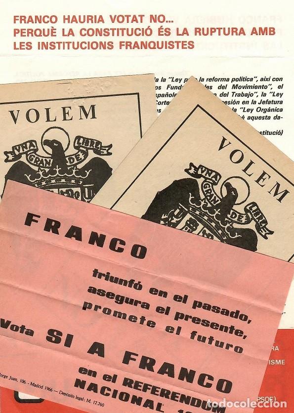 Altri oggetti di carta: 4 Hojitas propagand&iacute;sticas - Propaganda electoral / Franco - Refer&eacute;ndum Nacional &middot; Voto &middot; Estatutos