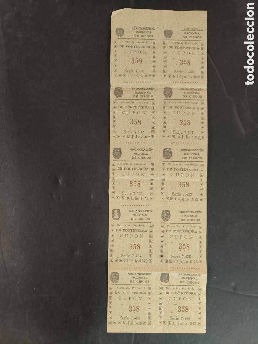 Paper Collecting Others: Organizaci&oacute;n Nacional de Ciegos, cupones, a&ntilde;o 1942. Pontevedra