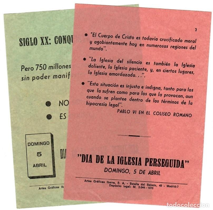 Altri oggetti di carta: 2 Hojitas - D&iacute;a de la Iglesia Perseguida Domingo 5 de abril 1970 / Siglo XX: Conquista de la Luna..