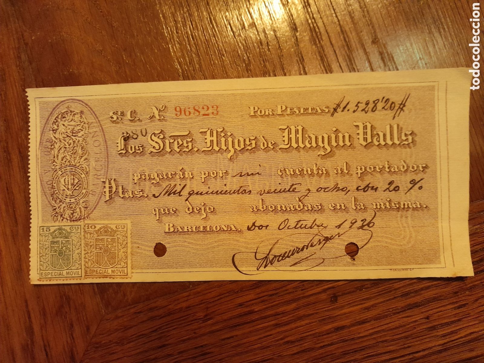 Otros art&iacute;culos de coleccionismo en papel: Cheque hijos de Magin Valls Barcelona