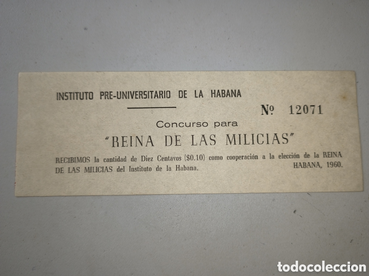Otros art&iacute;culos de coleccionismo en papel: Cuba,recibo pago concurso reina de las milicias, instituto Habana,1960.