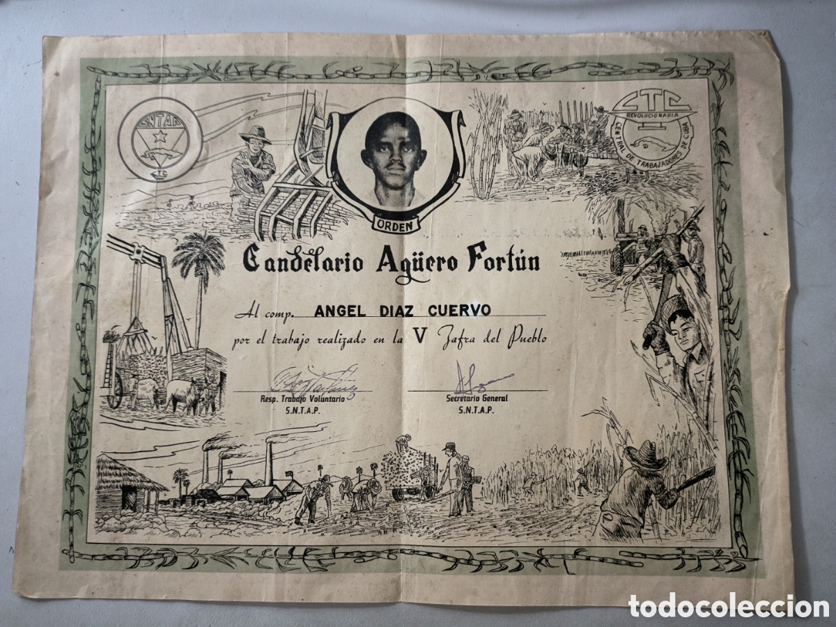 Otros art&iacute;culos de coleccionismo en papel: Cuba,t&iacute;tulo orden candelario Ag&uuml;ero,V zafra del pueblo,a&ntilde;o 1963