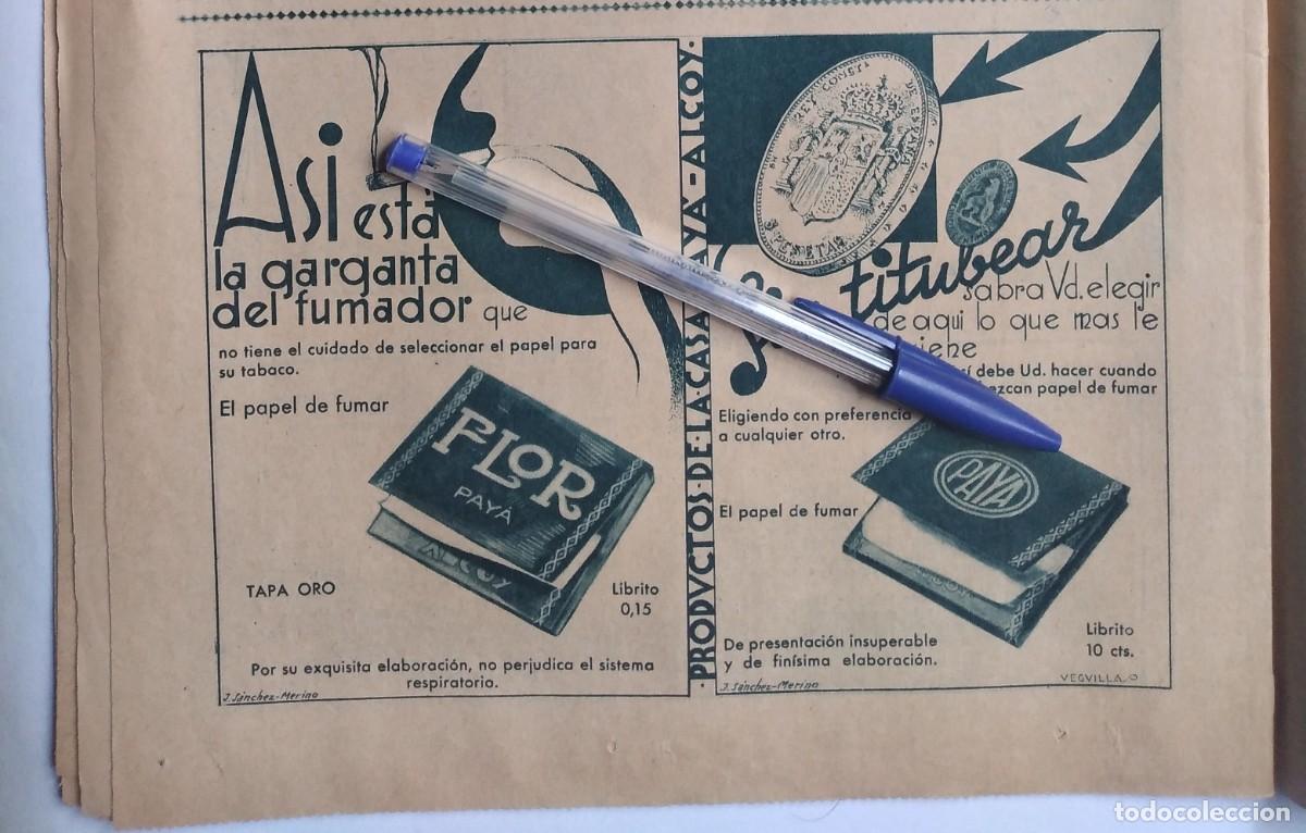 Otros art&iacute;culos de coleccionismo en papel: FLOR CASA PAY&Aacute; ALCOY ALICANTE PAPEL DE FUMAR PUBLICIDAD RECORTE PRENSA A&Ntilde;O 1935
