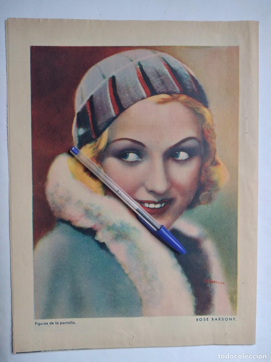 Otros art&iacute;culos de coleccionismo en papel: ROSE BARSONY FIGURAS DE LA PANTALLA DIBUJO DE M. SERRANO HOJA DE PRENSA A&Ntilde;O 1935