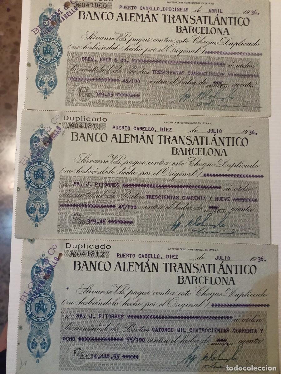 Otros art&iacute;culos de coleccionismo en papel: CINCO CHEQUES BANCO ALEMAN TRANSATLANTICO DE BARCELONA A&Ntilde;O 1935-36