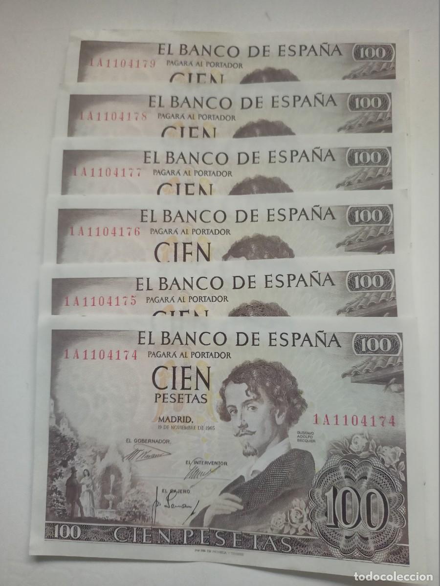 Otros art&iacute;culos de coleccionismo en papel: LOTE DE 6 BILLETES ESPA&Ntilde;OLES DE 100 PESETAS CON NUMERAC.CORRELATIVA DE GUSTAVO ADOLFO BECQUE 1965
