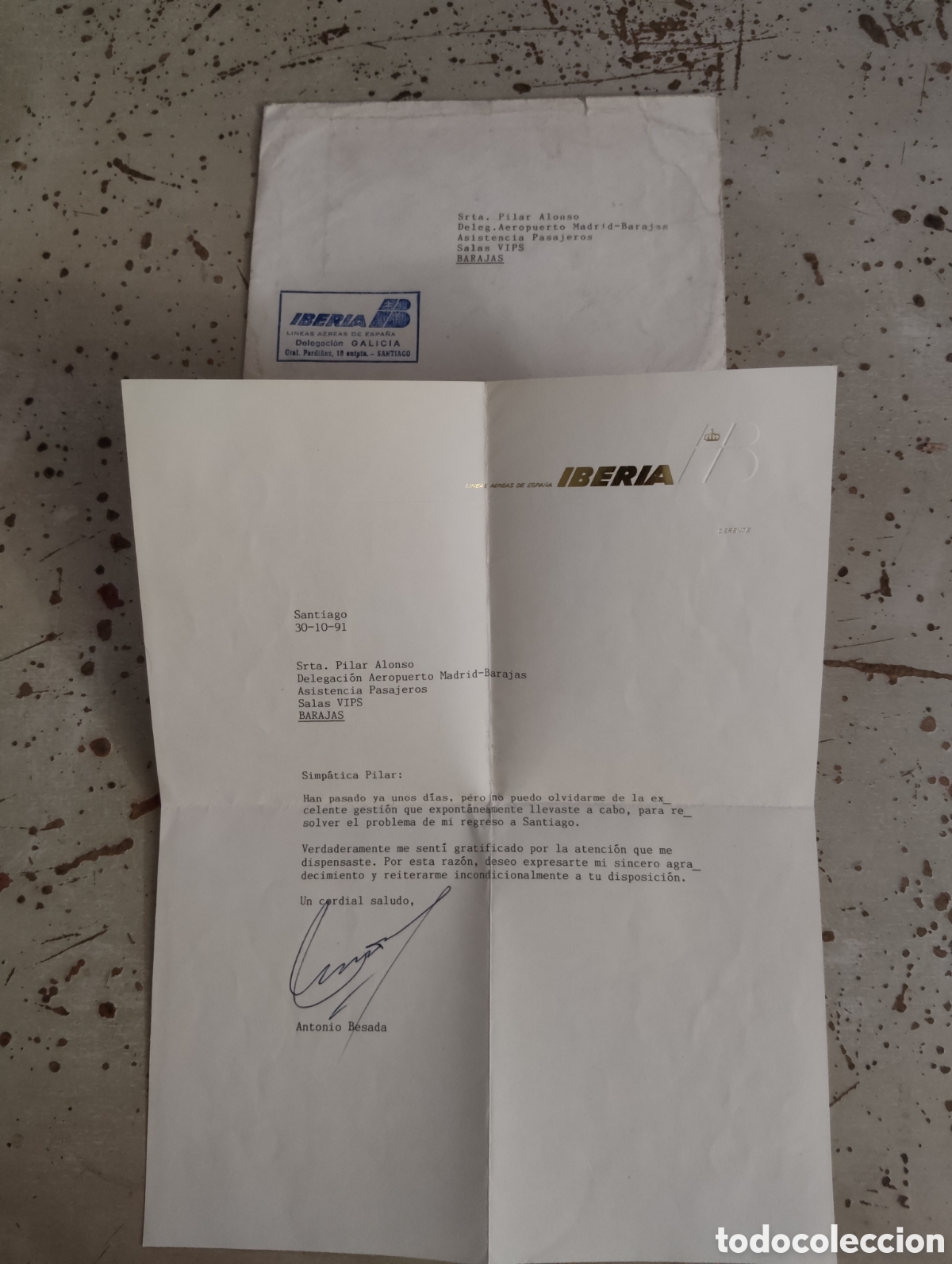 Otros art&iacute;culos de coleccionismo en papel: Carta de agradecimiento a Iberia. 1991