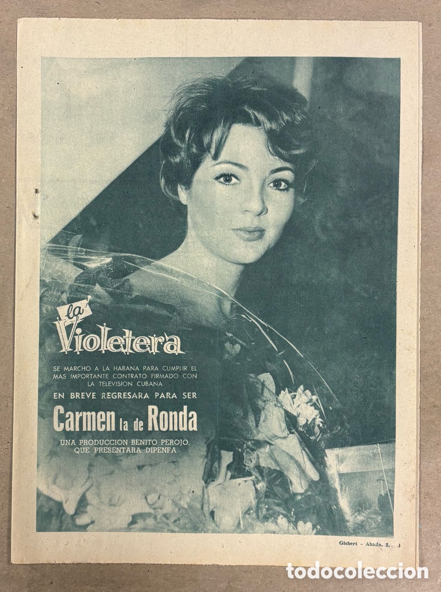 Otros art&iacute;culos de coleccionismo en papel: LA VIOLETERA y CARMEN LA DE RONDA (SARA MONTIEL). CARTEL PUBLICITARIO PERI&Oacute;DICO ABC DE 1958.