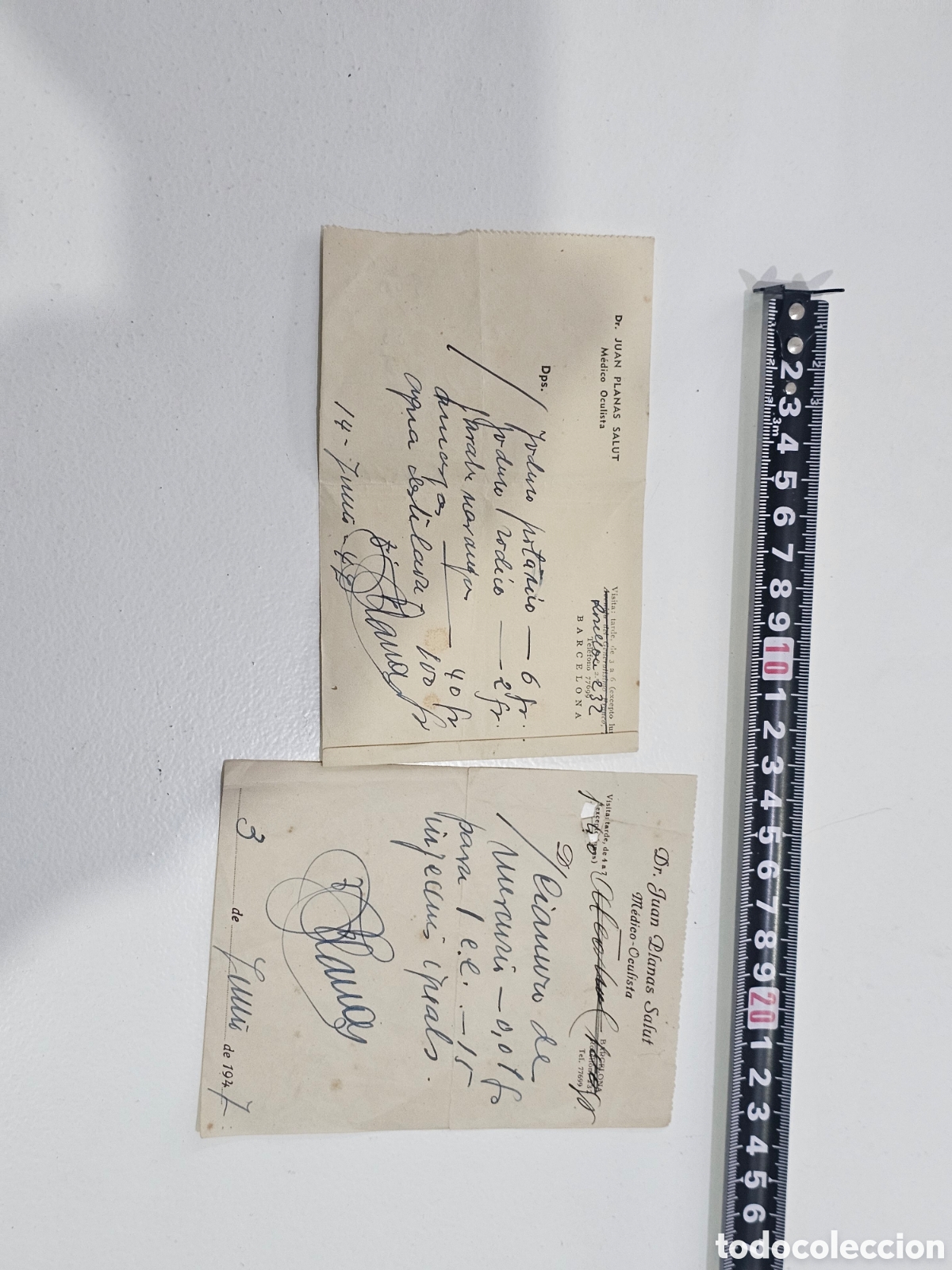 Otros art&iacute;culos de coleccionismo en papel: Lote 2 Recetas M&eacute;dicas Antiguas (1947) - Dr. Juan Planas Salut (Barcelona) - Coleccionismo M&eacute;dico /