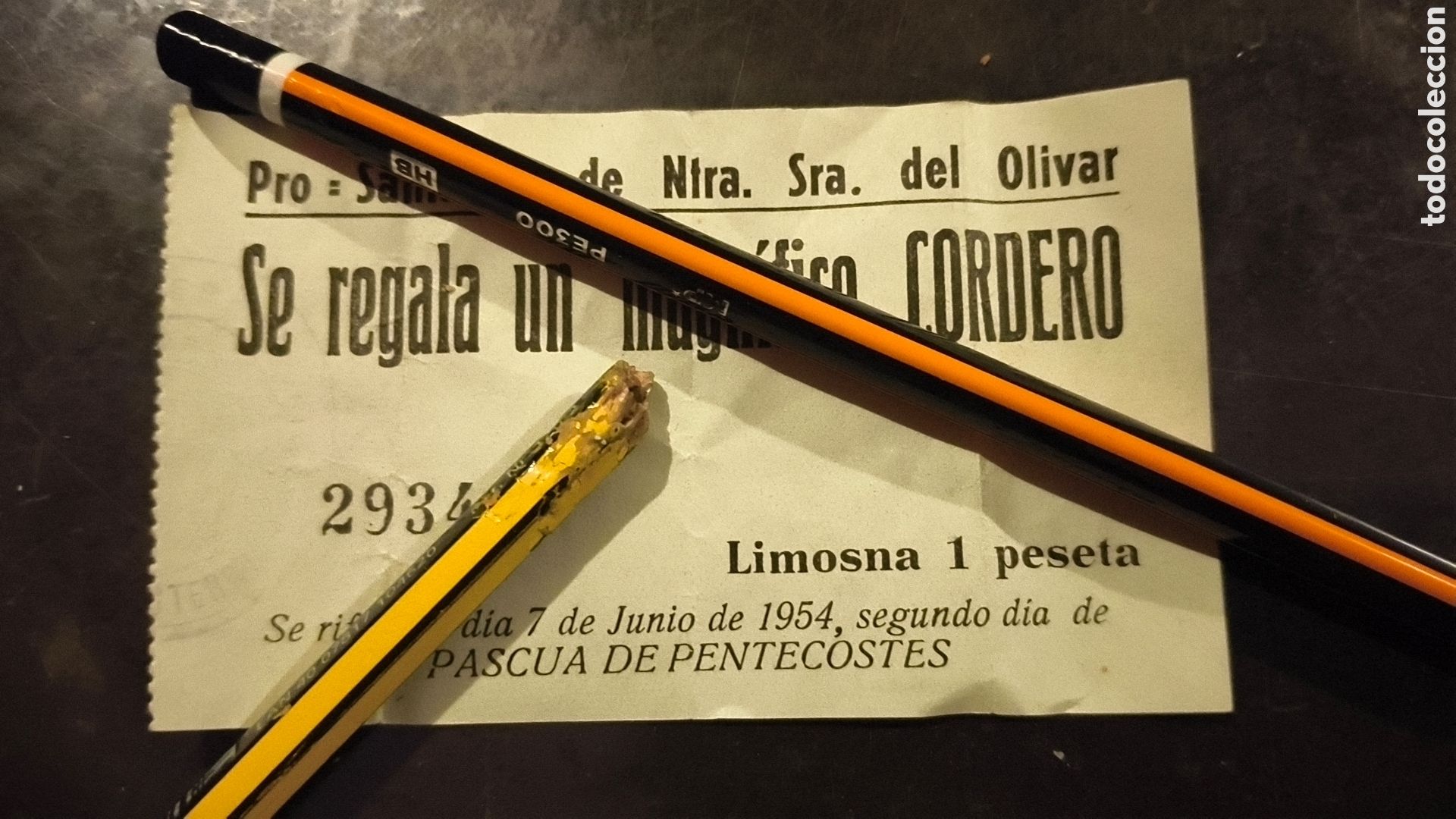 Otros art&iacute;culos de coleccionismo en papel: Boleto sorteo cordero santuario nuestra se&ntilde;ora del olivar lecera Zaragoza