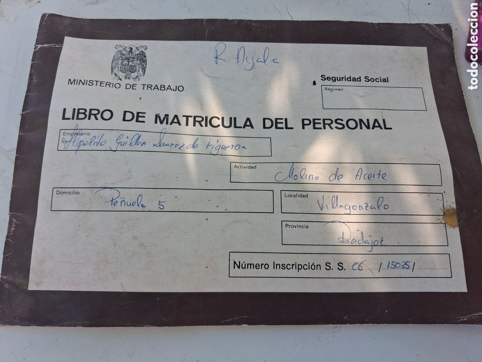 Otros art&iacute;culos de coleccionismo en papel: LIBRO DE MATRICULAS DEL PERSONAL DE ESPA&Ntilde;A