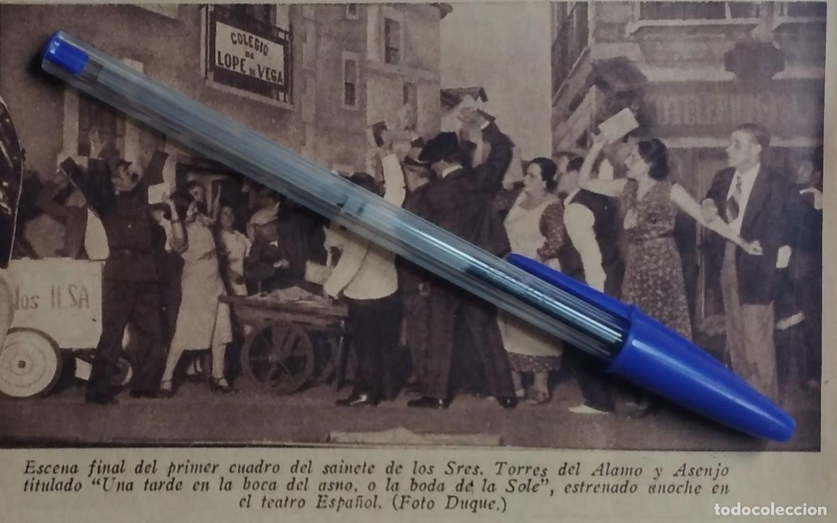 Otros art&iacute;culos de coleccionismo en papel: TEATRO ESPA&Ntilde;OL SAINETE UNA TARDE EN LA BOCA DEL ASNO O LA BODA DE LA SOLE RECORTE PRENSA A&Ntilde;O 1935