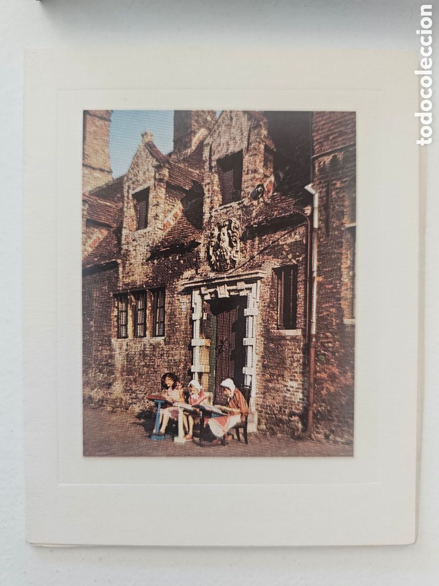 Otros art&iacute;culos de coleccionismo en papel: Tarjeta de Felicitaci&oacute;n / Postal Antigua Vintage Escrita en Franc&eacute;s, Brujas B&eacute;lgica encaje bolillos
