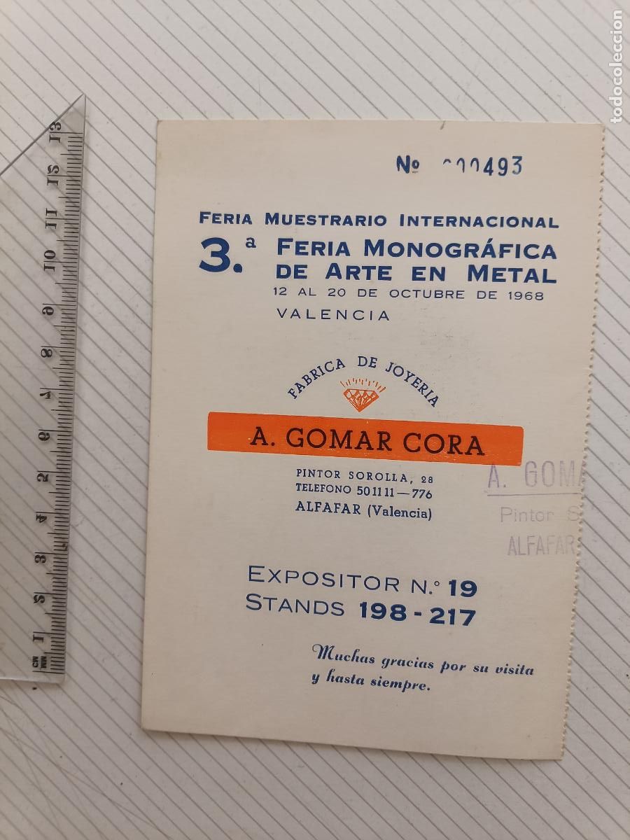 Otros art&iacute;culos de coleccionismo en papel: Feria Arte en Metal. Pase Feria Muestrario Internacional. Alfafar, Valencia