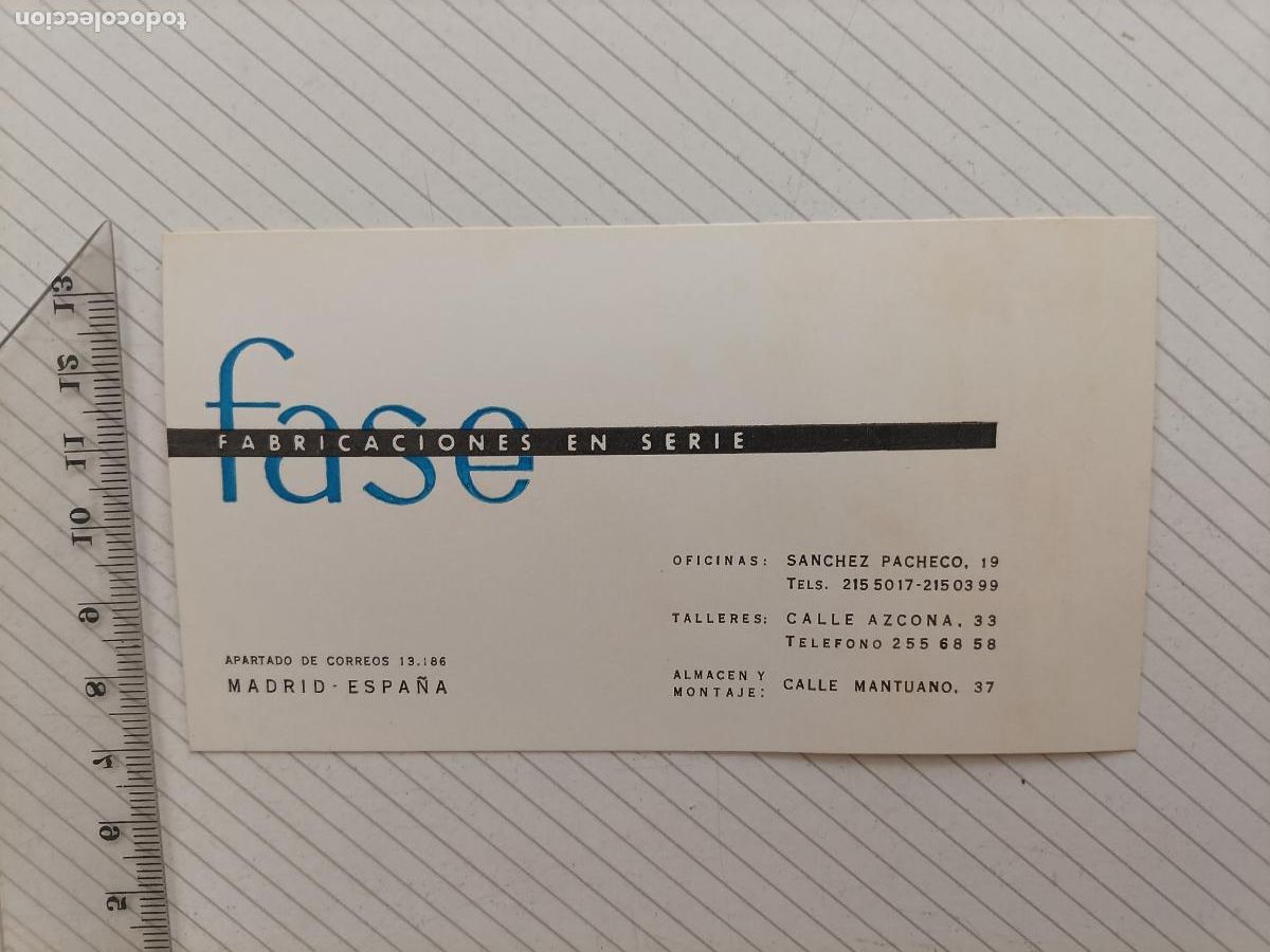 Otros art&iacute;culos de coleccionismo en papel: FASE Fabricaciones en serie. Tarjeta