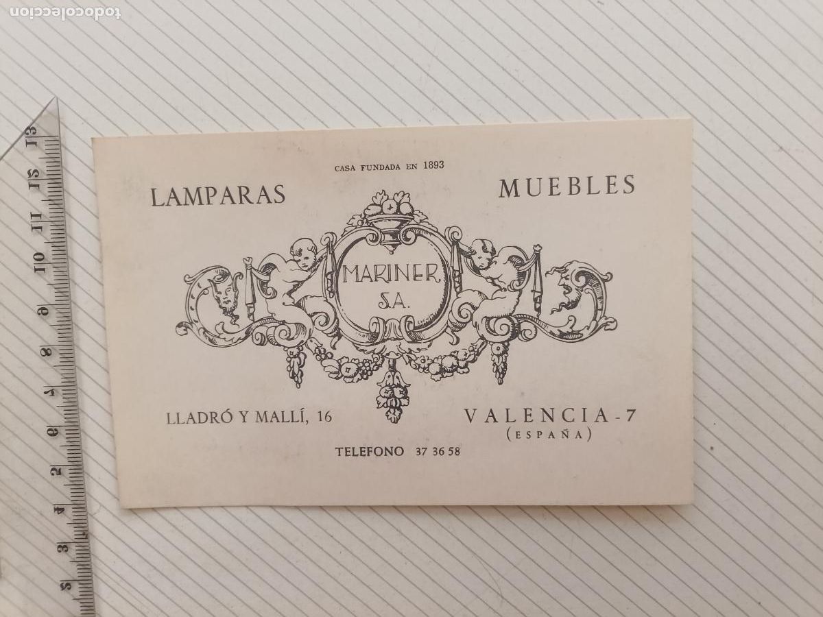 Otros art&iacute;culos de coleccionismo en papel: Valencia. L&aacute;mparas Muebles Mariner S.A. Tarjeta