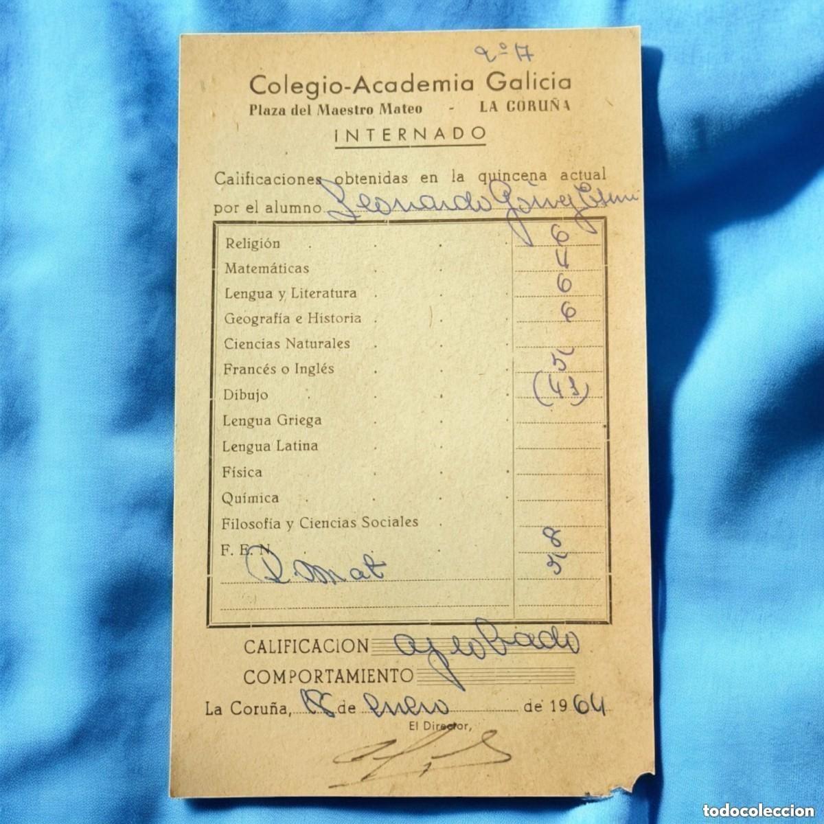 Sammelleidenschaft Andere Papierartikel: Bolet&iacute;n Escolar 1964 Colegio-Academia Galicia &ndash; Internado La Coru&ntilde;a &ndash; Pieza Original