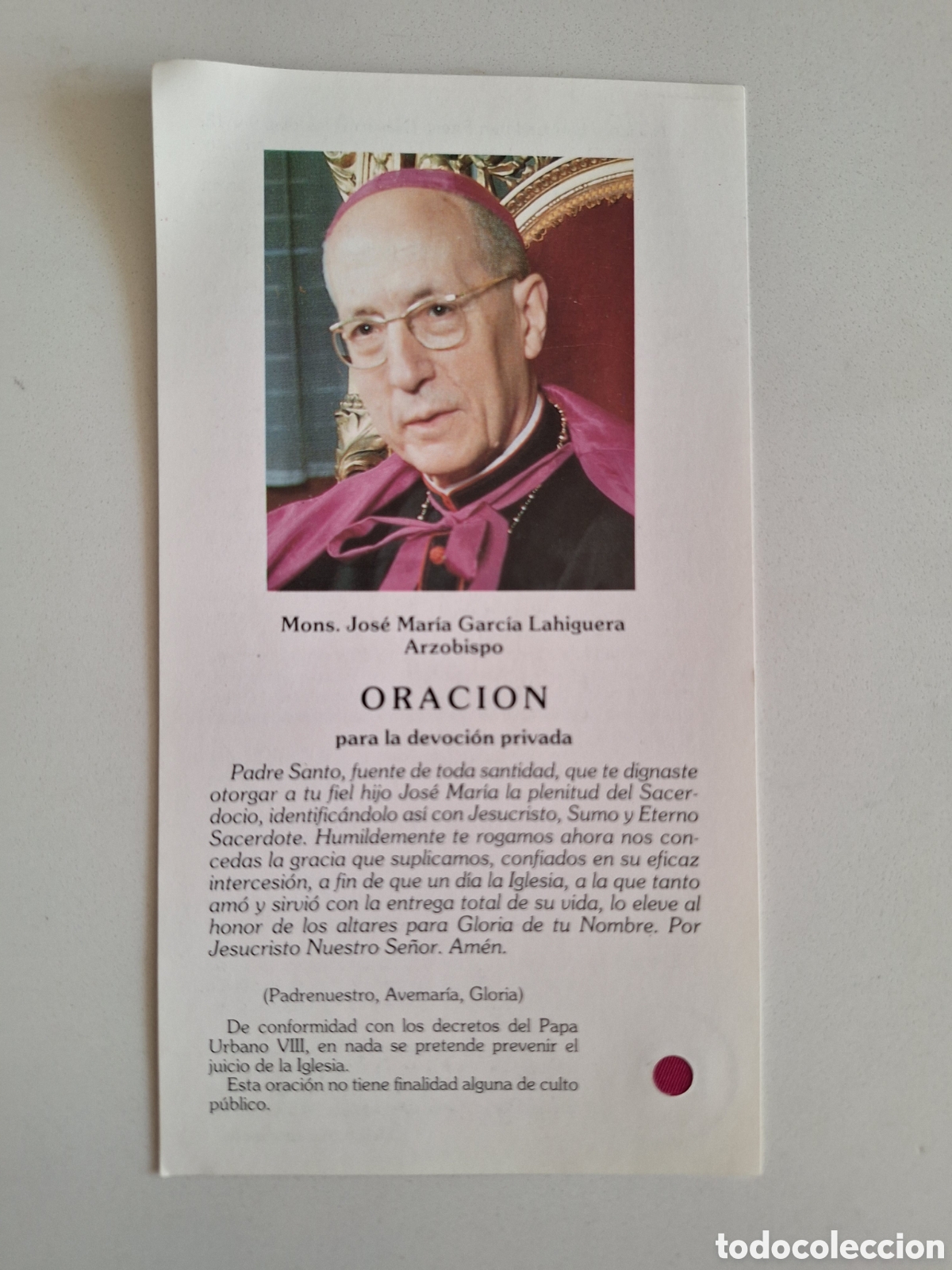 Otros art&iacute;culos de coleccionismo en papel: Estampa y reliquia de Mons. J. M. Garcia Lahiguera
