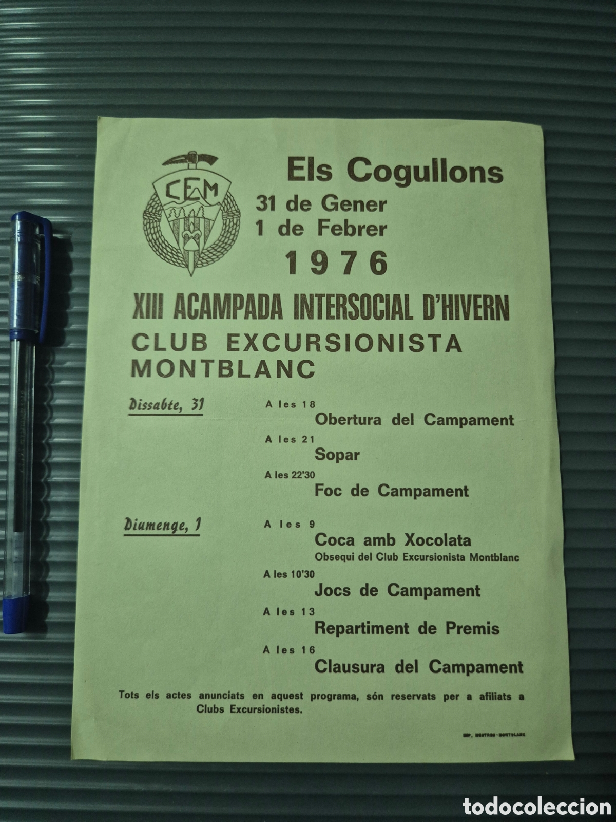 Otros art&iacute;culos de coleccionismo en papel: EXCURSIONISME ACAMPADA ELS COGULLONS MONTBLANC 1976
