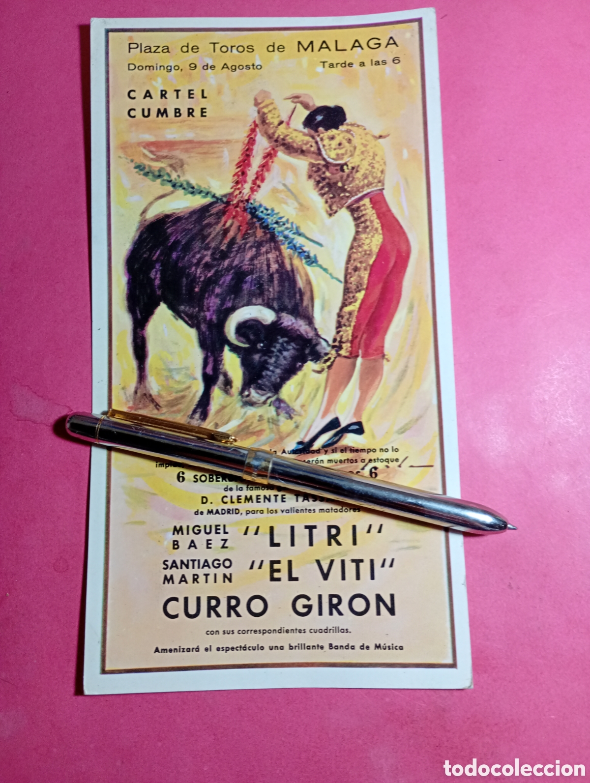 Otros art&iacute;culos de coleccionismo en papel: PLAZA TOROS MALAGA 9/8 1959 ''LITRI, EL VITRI, CURRO GIRON''