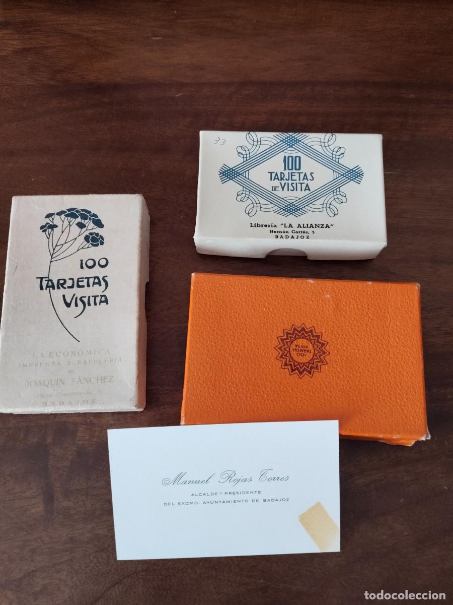 Otros art&iacute;culos de coleccionismo en papel: 3 antiguas cajas de tarjetas de visita. Imprentas de Badajoz. Tarjeta de Manuel Rojas Torres, Alcald