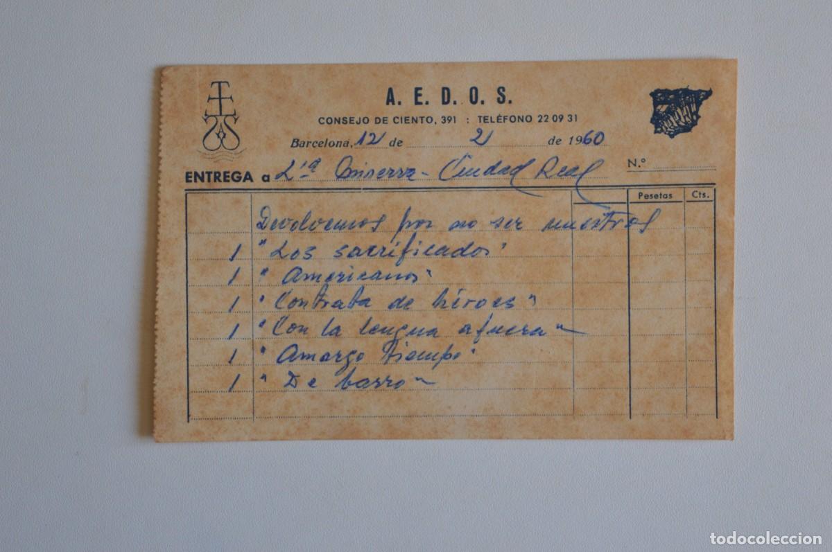 Otros art&iacute;culos de coleccionismo en papel: DOCUMENTO A.E.D.O.S. EMPRESA TRANSPORTE DEVOLUCI&Oacute;N LIBROS 12 FEBRERO 1960 RECIBO ANTIGUO