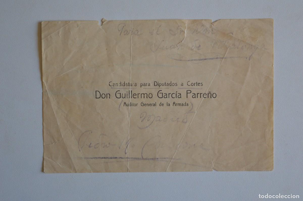 Otros art&iacute;culos de coleccionismo en papel: DOCUMENTO CANDIDATURA PARA DIPUTADOS A CORTES DON GUILLERMO GARC&Iacute;A PARRE&Ntilde;O AUDITOR GENERAL ARMADA