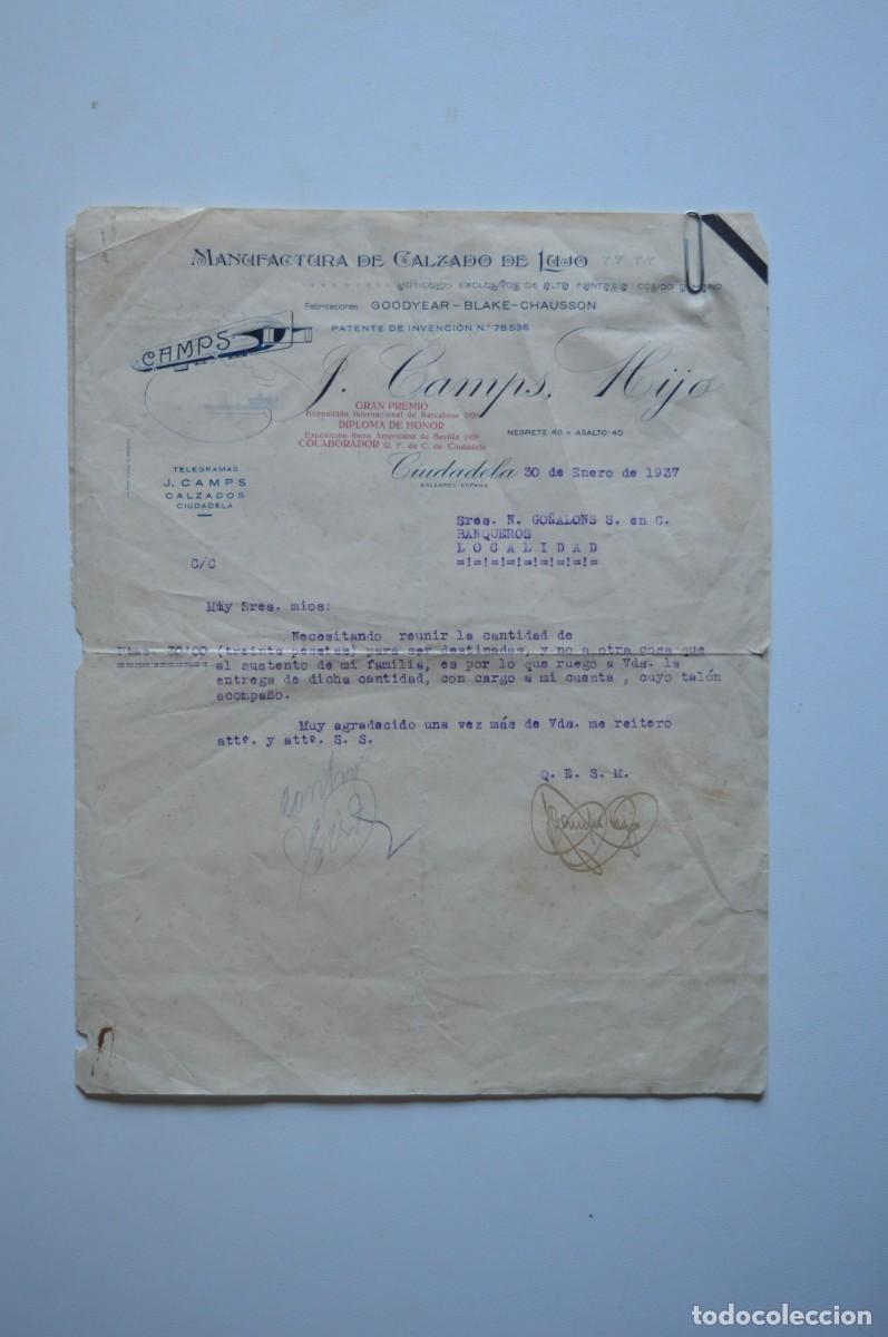 Otros art&iacute;culos de coleccionismo en papel: MANUFACTURA DE CALZADO DE LUJO J. CAMPS. HIJO CALZADOS CIUDADELA BALEARES TELEGRAMAS 30 ENERO 1937