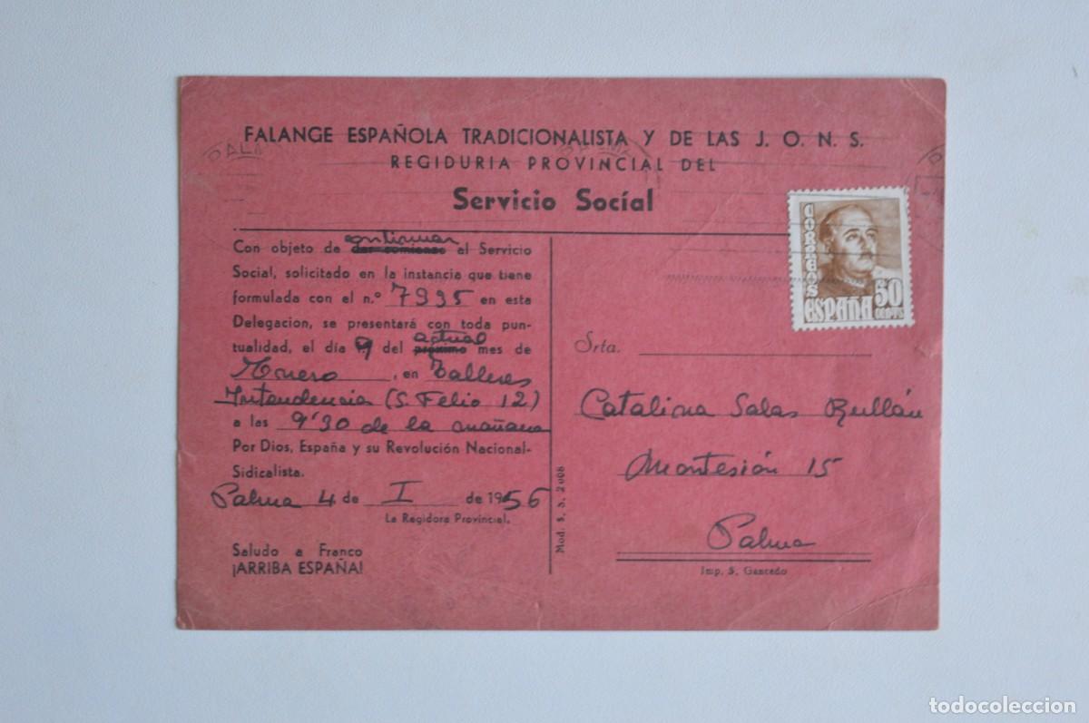 Outros artigos de papel: FALANGE ESPA&Ntilde;OLA TRADICIONALISTA Y DE LAS J.O.N.S. REGIDURIA PROVINCIAL DEL SERVICIO SOCIAL PALMA
