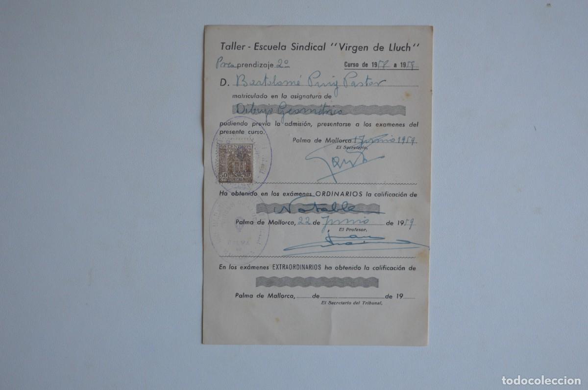 Outros artigos de papel: TALLER ESCUELA SINDICAL VIRGEN DE LLUCH LLUC BALEARES MALLORCA PALMA SELLO ESPECIAL MOVIL A&Ntilde;O 1959
