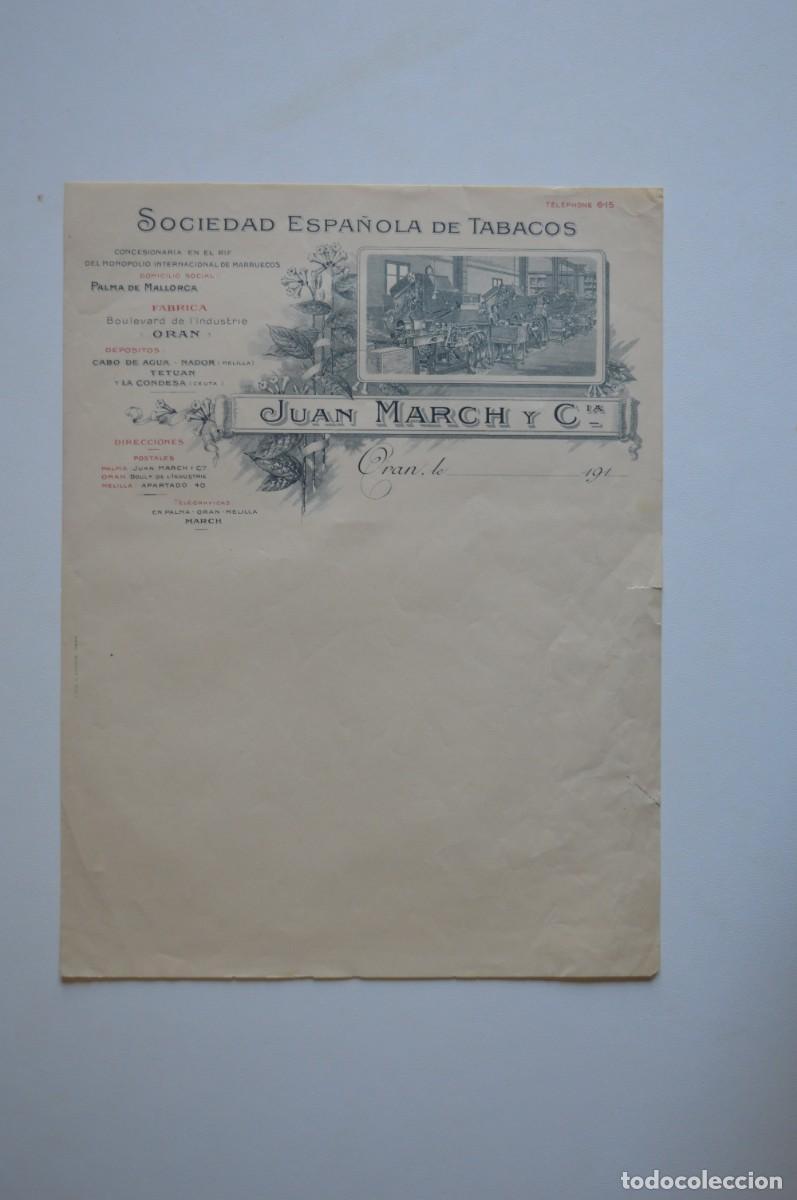 Outros artigos de papel: DOCUMENTO TELEGRAMA VAC&Iacute;O SOCIEDAD ESPA&Ntilde;OLA DE TABACOS JUAN MARCH Y CIA PALMA ORAN MELILLA
