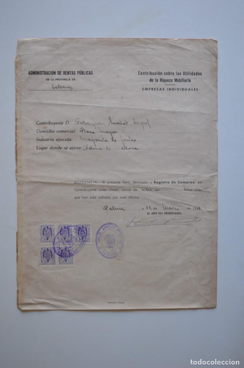 Outros artigos de papel: VARIOS DOCUMENTOS ADMINISTRACI&Oacute;N DE RENTAS P&Uacute;BLICAS BALEARES CONTRIBUCI&Oacute;N EMPRESAS 1945 SELLOS