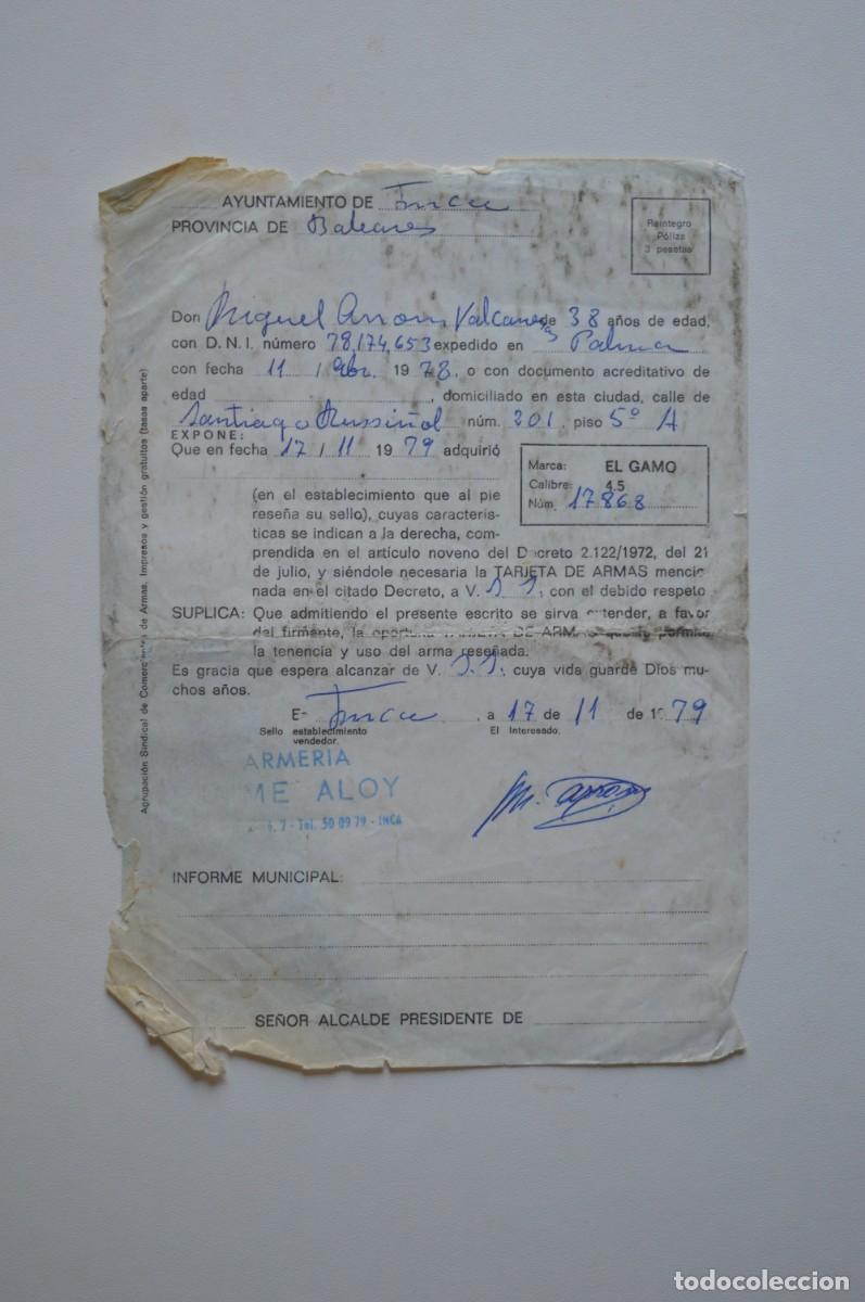 Outros artigos de papel: DOCUMENTO TARJETA DE ARMAS INCA 17 NOVIEMBRE 1979 BALEARES ARMER&Iacute;A JAIME ALOY CURIOSIDAD