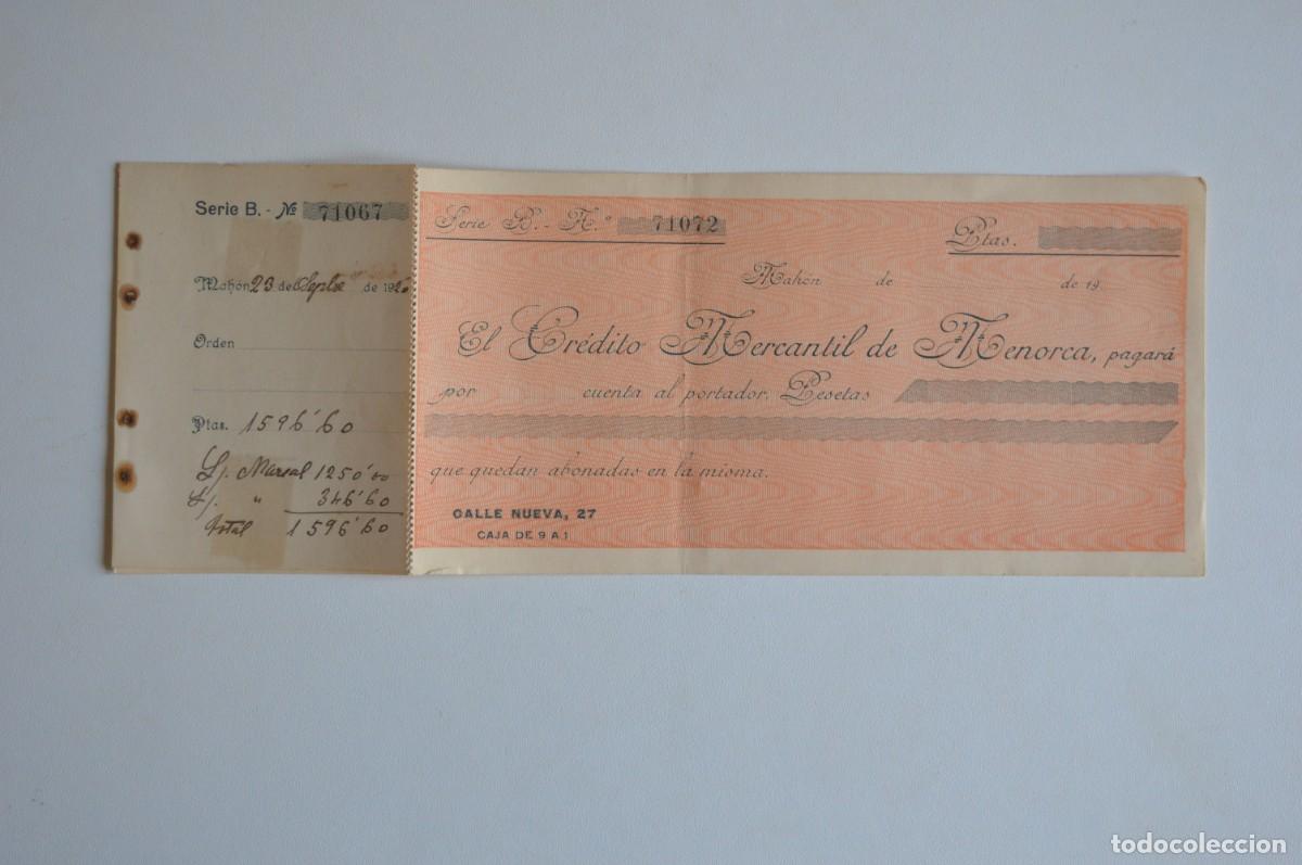 Otros art&iacute;culos de coleccionismo en papel: ANTIGUO TALONARIO 23 OCTUBRE 1920 CR&Eacute;DITO MERCANTIL DE MENORCA MAH&Oacute;N ISLAS BALEARES