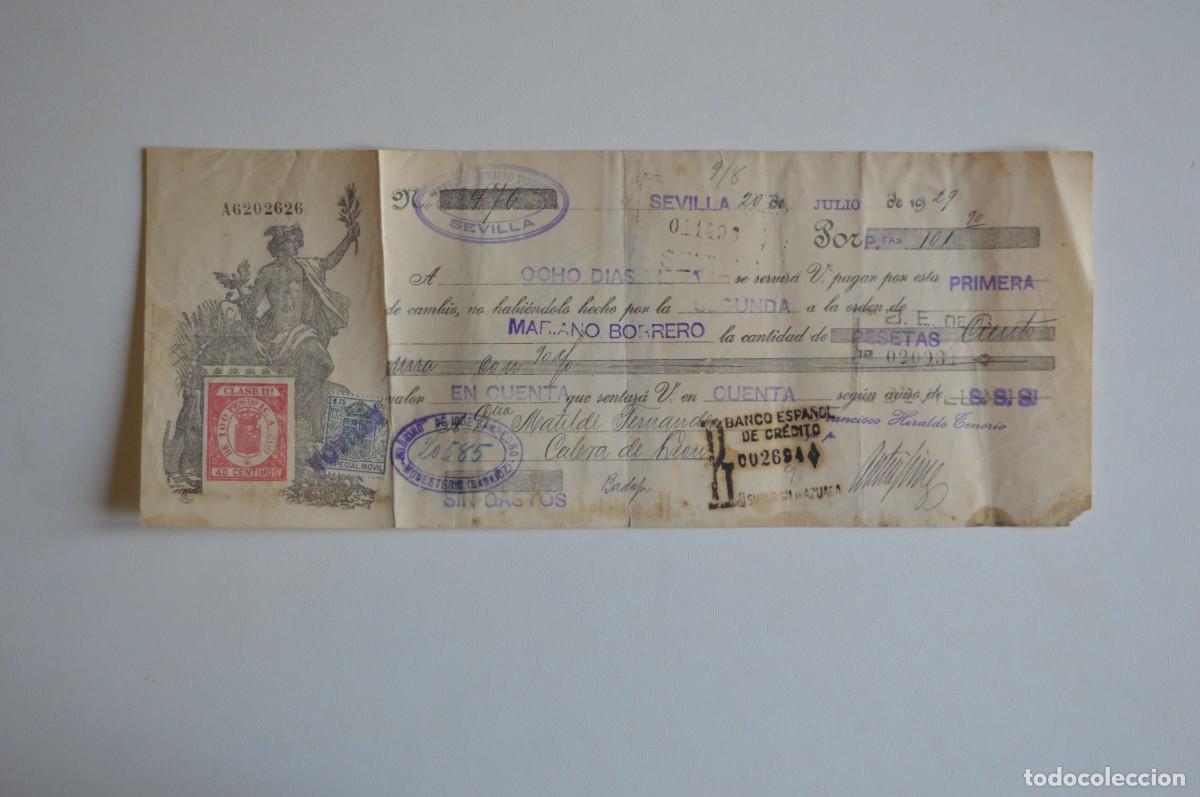 Otros art&iacute;culos de coleccionismo en papel: LETRA BANCO ESPA&Ntilde;OL DE CR&Eacute;DITO CLASE 11&ordf; JULIO 1929 SELLO ESPECIAL MOVIL 15 CTS. SEVILLA