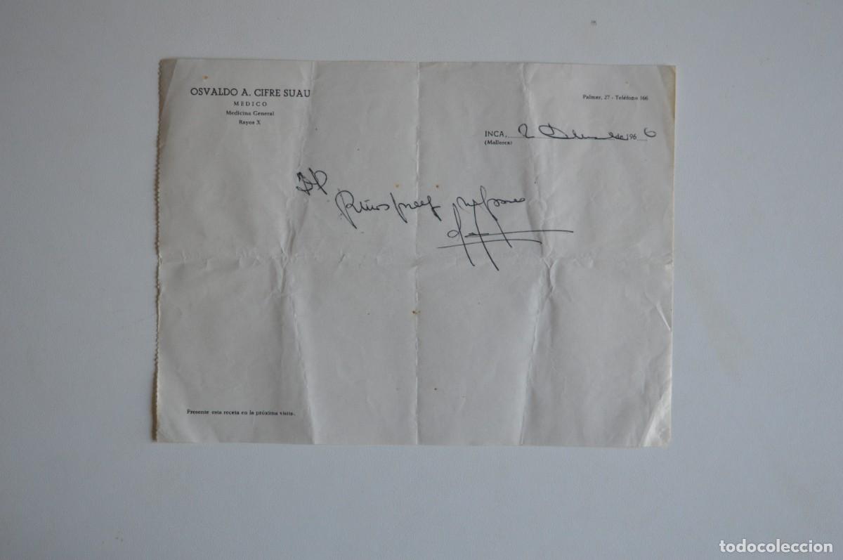 Otros art&iacute;culos de coleccionismo en papel: ANTIGUAS RECETAS OSVALDO A. CIFRE SUAU INCA ISLAS BALEARES 2 DICIEMBRE 1966 MALLORCA SELLO FARMACIA