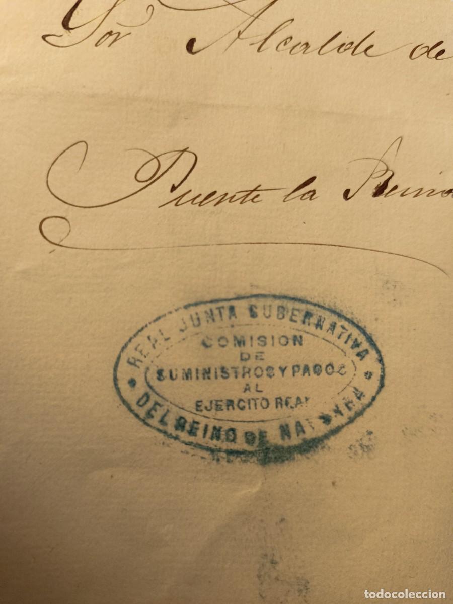 Collectionnisme Papier divers: Carlismo Guerra Carlista Carlos VII, Intendencia Militar, Navarra, Puente la Reina, 1874, Real Junta
