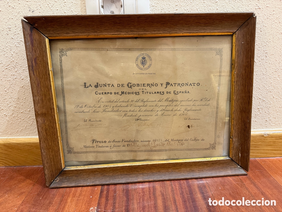 Otros art&iacute;culos de coleccionismo en papel: T&iacute;tulo M&eacute;dico Antiguo (1906) - Socio Fundador Montep&iacute;o M&eacute;dicos Titulares