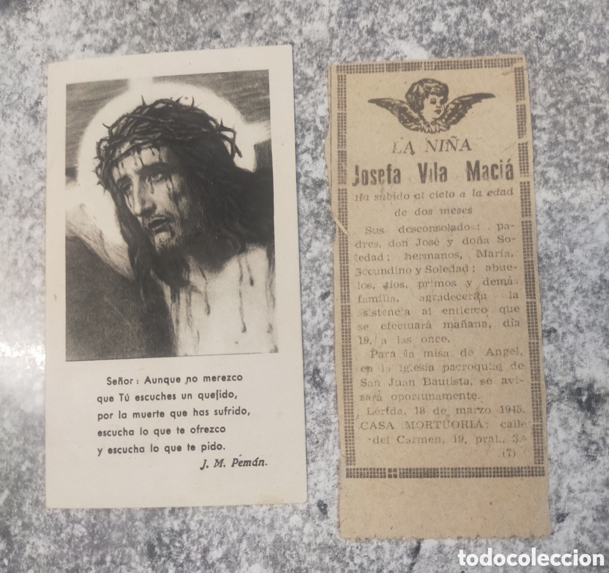 Otros art&iacute;culos de coleccionismo en papel: Estampa religiosa y esquela mortuoria