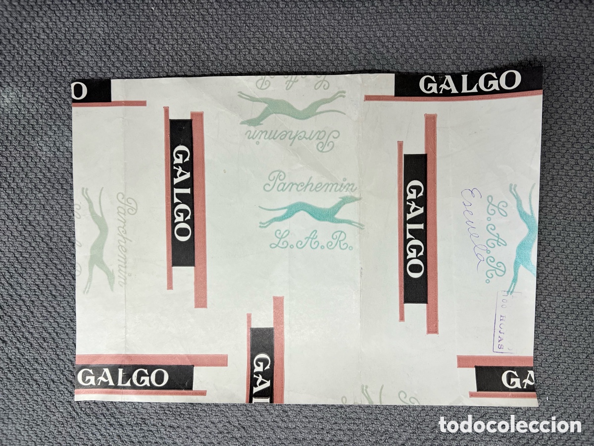 Outros artigos de papel: GALGO.. Envoltorio papel Parchemin L.A.R. de la marca Galgo. Papelera Tolosana (h.1970?) 21 x 30