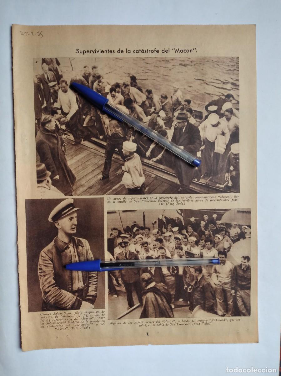 Otros art&iacute;culos de coleccionismo en papel: GUPO DE SUPERVIVIENTES DEL DIRIGIBLE MACON LLEGAN MUELLE DE SAN FRANCISCO CRUCERO RICHMOND HOJA 1935