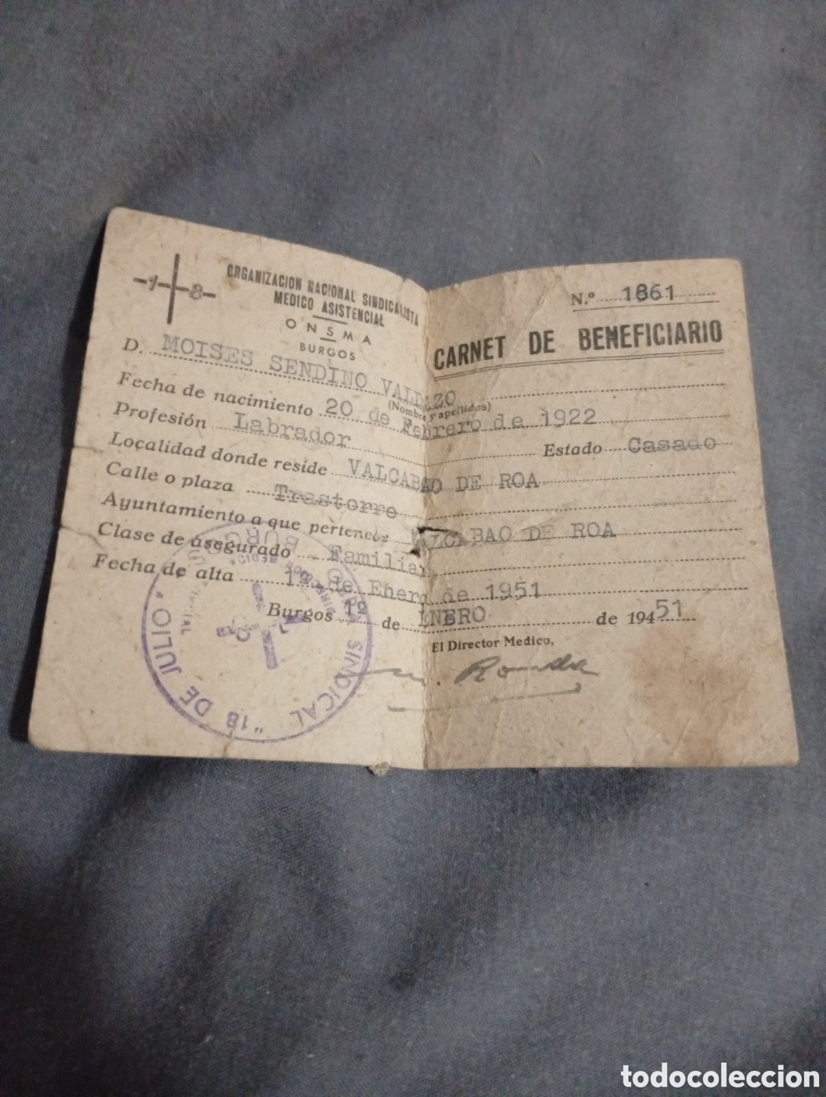Altri oggetti di carta: carnet organizaci&oacute;n nacional sindicalista medico asistencial onsma ( burgos )