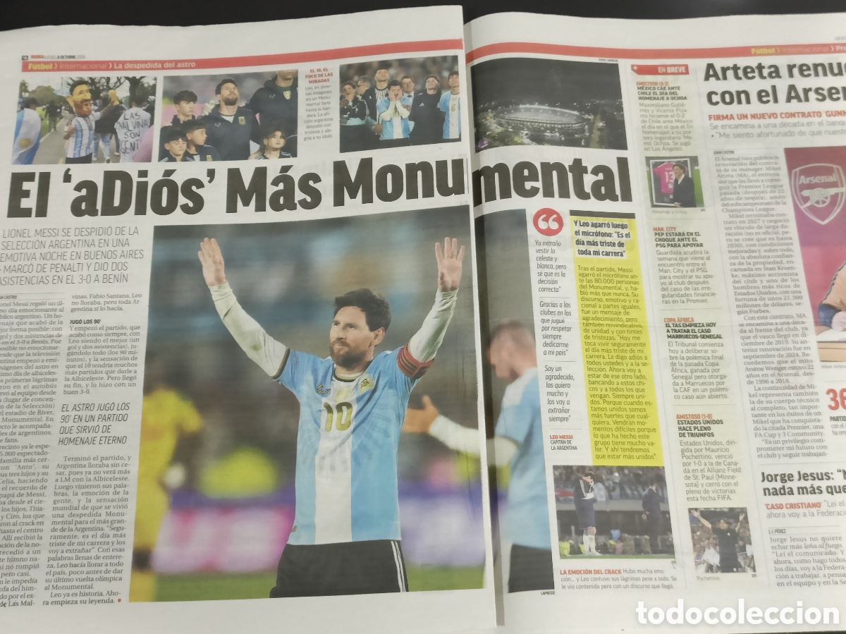 Otros art&iacute;culos de coleccionismo en papel: Peri&oacute;dico Marca Messi despedida Argentina 8/10/2026